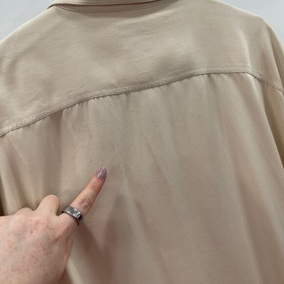 Tommy Bahama Shirt XL Tan Silk Button Down Short Sleeve Camp Casual Resort Wear - Picture 9 of 13